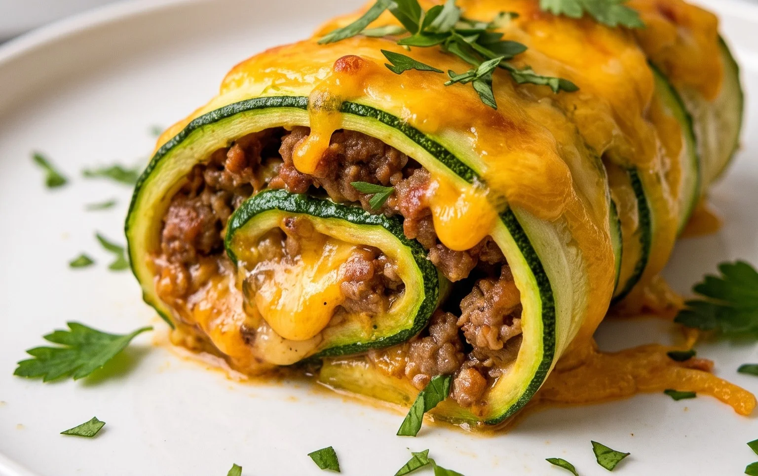 Zucchini-Hackfleisch-Rolle mit Cheddar