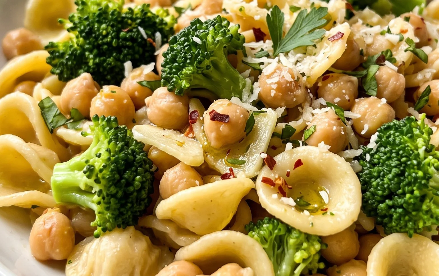 Broccoli Chickpea Pasta with Garlic Olive Oil