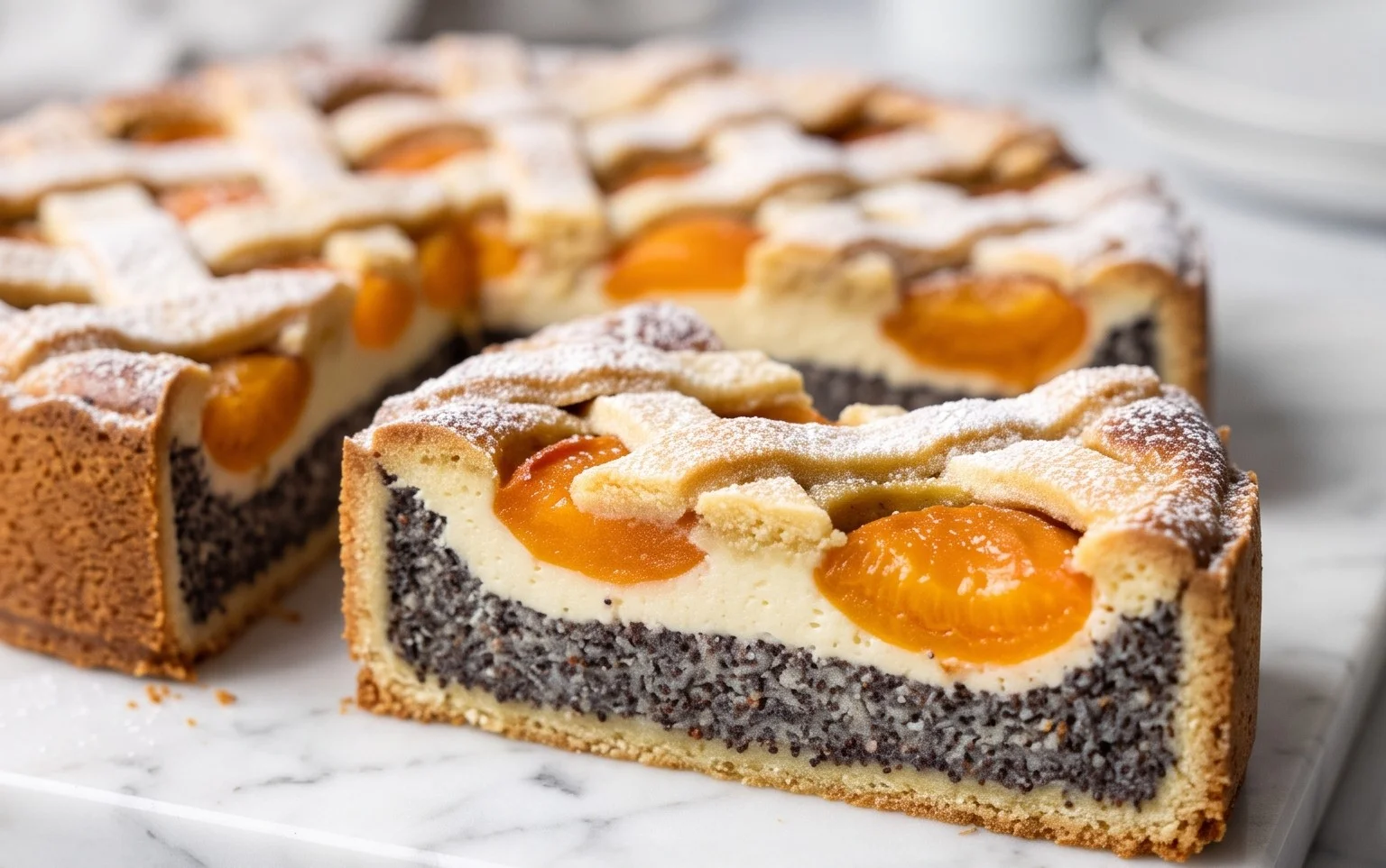 Mohn-Topfen-Gitterkuchen mit Marillen – Sommerlich Cremig